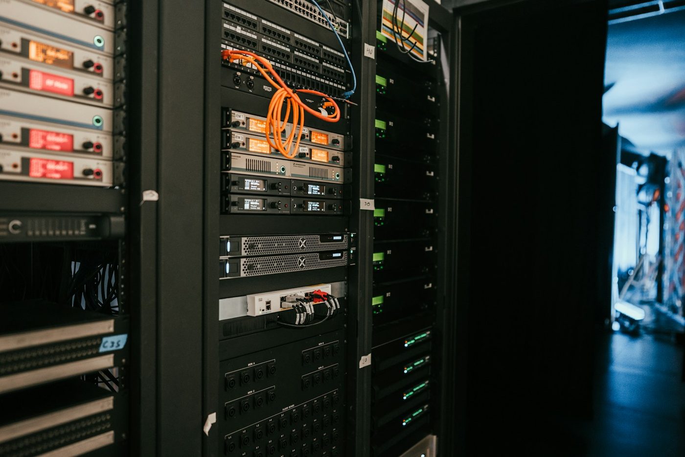 Server racks and structured cabling in an equipment room