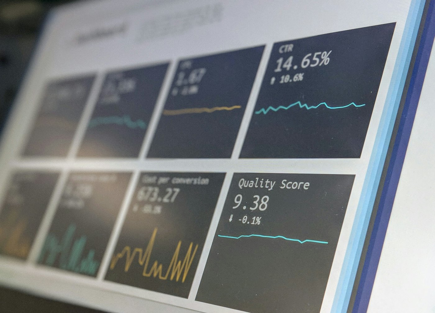 An analytics dashboard on screen showing charts and key performance figures