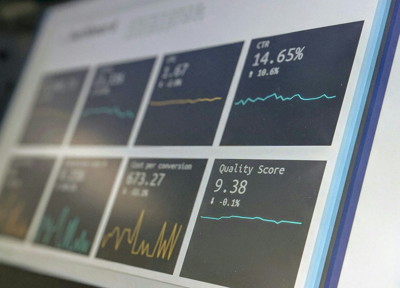 A campaign dashboard on screen showing click-through and conversion figures
